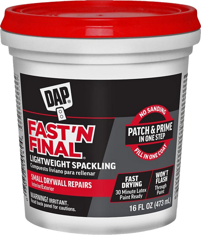 DAP 12141 Fast N Final Lightweight Spackling (Int/Ext), 16oz or 32oz
