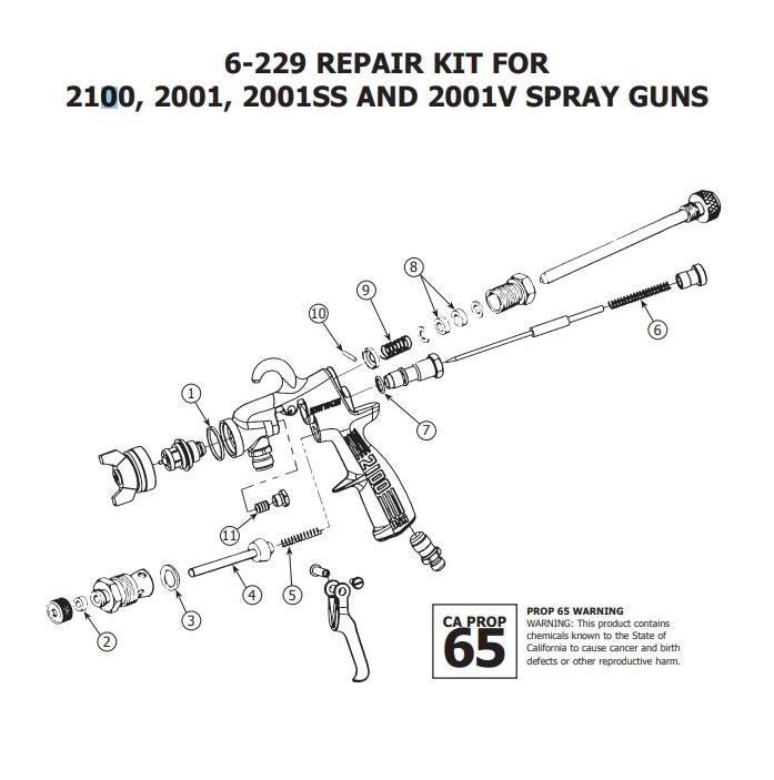 Binks Repair Kit For 2001, 2100 Spray Gun