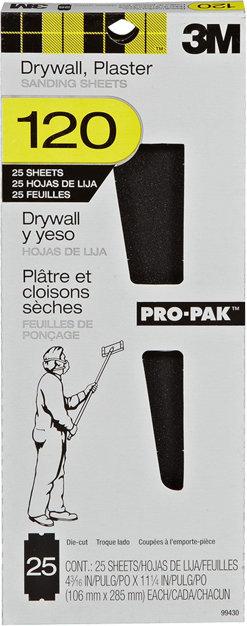 Drywall Sanding Sheets 4-3/16" x 11-1/4" - 25 packs, Available in 80, 100, 120, 150, and 180 grit