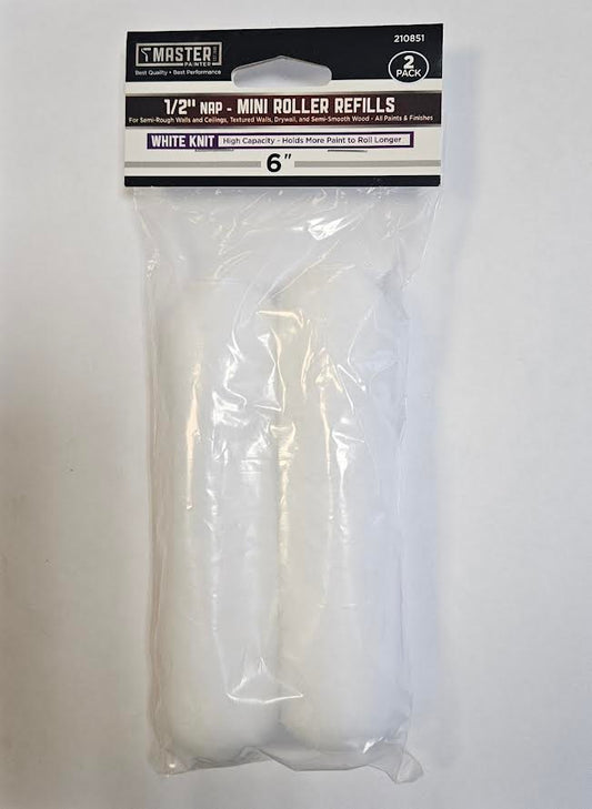 White Knit MIni Paint Roller Covers, 6" x 1/2" Nap, 2-Pk