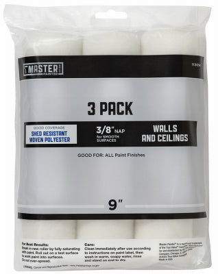Woven Paint Roller Covers, Polyester, 9 x 3/8 In. Nap, 3-Pk.