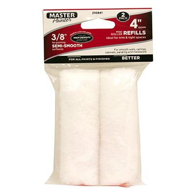Mini Paint Roller Covers, White Knit, 4" x 3/8" Nap, 4", 2-Pk, 6-Pk.