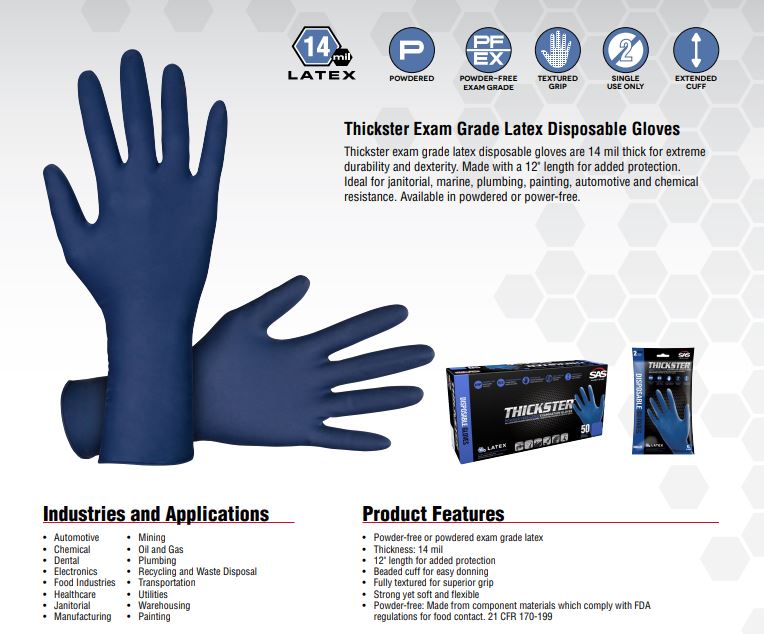 Thickster Powder-Free Exam Grade Latex Disposable Gloves - 14 Mil - 50PK